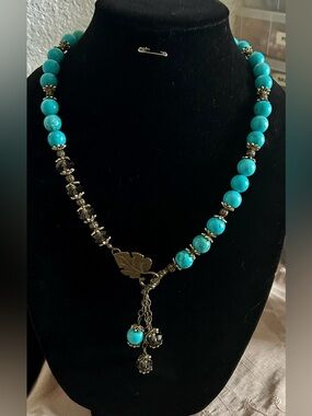 Blue and Brown Bohemian Necklace with Asymmetrical Design